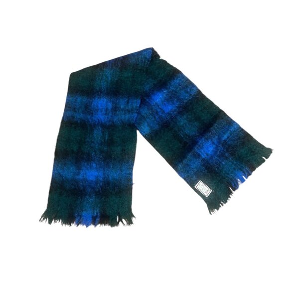 Andrew Steward Black Watch Plaid Scottish Mohair Rectangular Scarf With Fringe - Picture 1 of 6